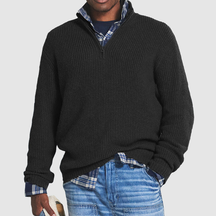 Grauer Wollpullover mit Reißverschlusskragen für Herren 1