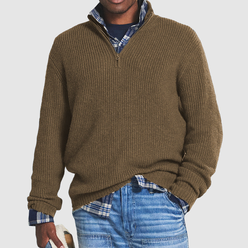 Grauer Wollpullover mit Reißverschlusskragen für Herren 3
