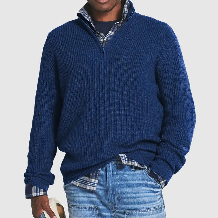 Grauer Wollpullover mit Reißverschlusskragen für Herren 5