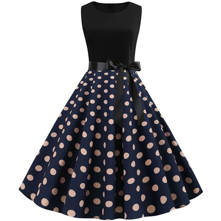 Rochie damă fără mâneci, croială fit-and-flare | Fustă cu buline