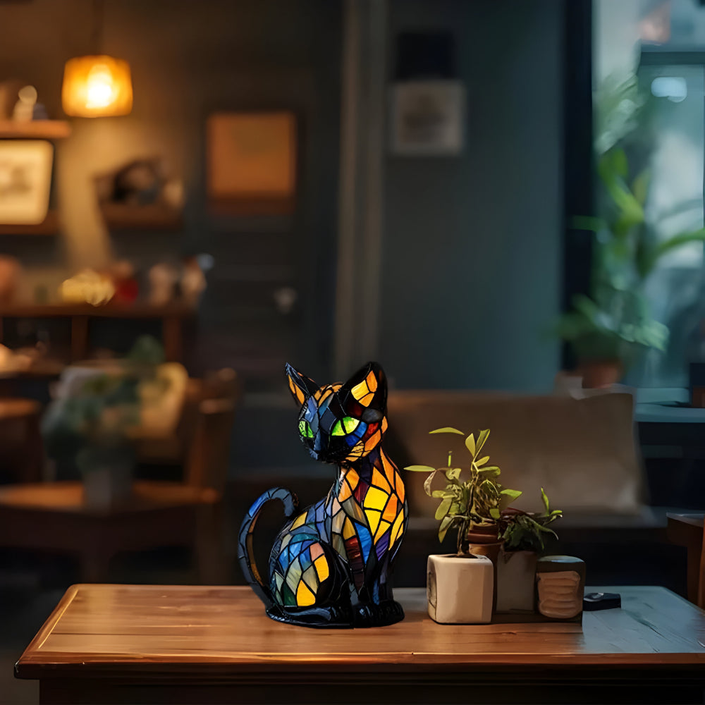 Handgefertigte Katzenlampe Farbwechsel Tischleuchte aus Glas 3