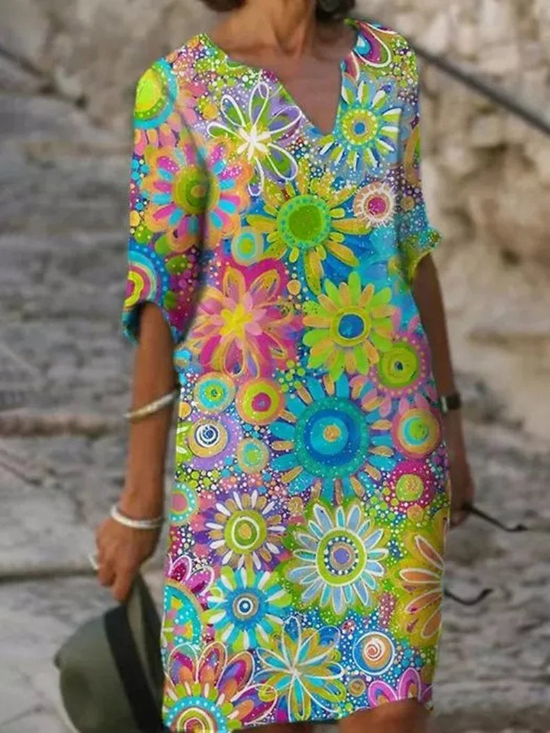 Hannah | Kleid mit V-Ausschnitt und Blumendruck 1