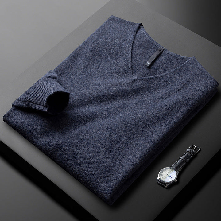 Herren Pullover mit langen Ärmeln und klassischem V Ausschnitt | Minimal Look