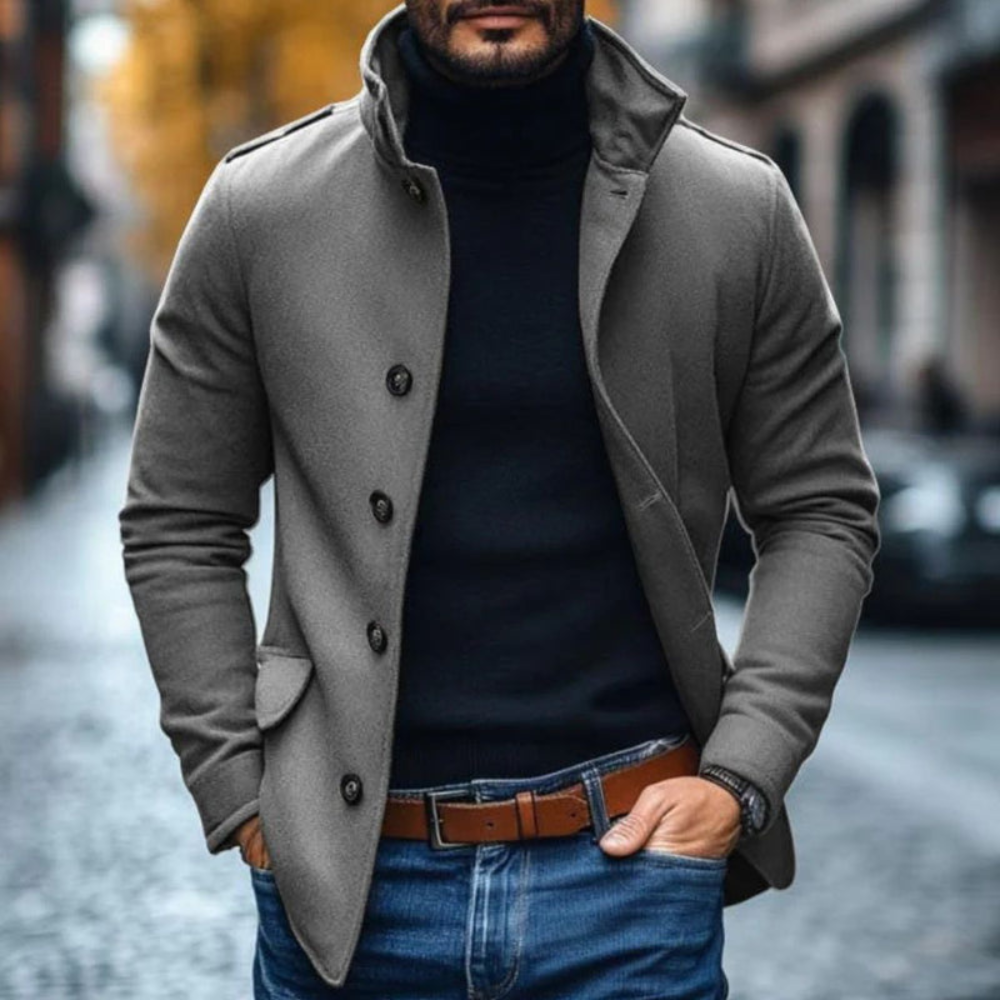 Herren-Wintermantel aus Wollmischung mit Stehkragen 1