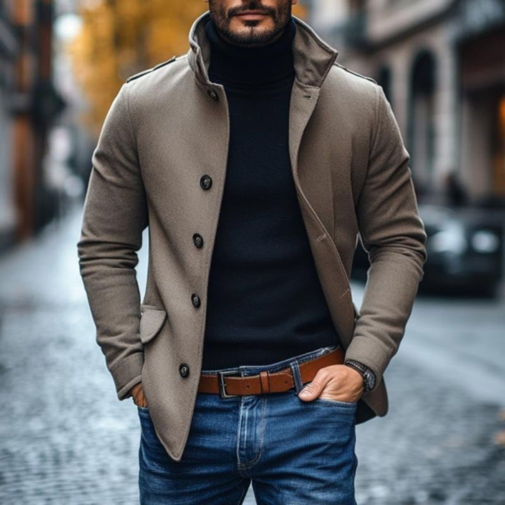 Herren-Wintermantel aus Wollmischung mit Stehkragen 5