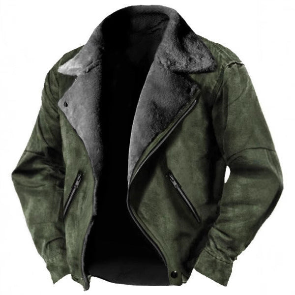 Herrenjacke – Lammfellfutter – Strukturierte Passform – Retro-Revers – Reißverschlusstaschen
