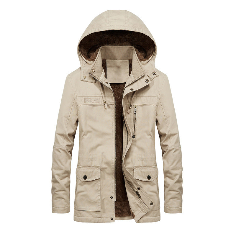 Herrenjacke – Relaxed Fit – Sherpa-Futter – Kapuze mit Druckknopfkragen – Mehrere Taschen