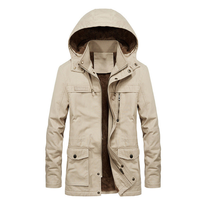 Herrenjacke – Relaxed Fit – Sherpa-Futter – Kapuze mit Druckknopfkragen – Mehrere Taschen