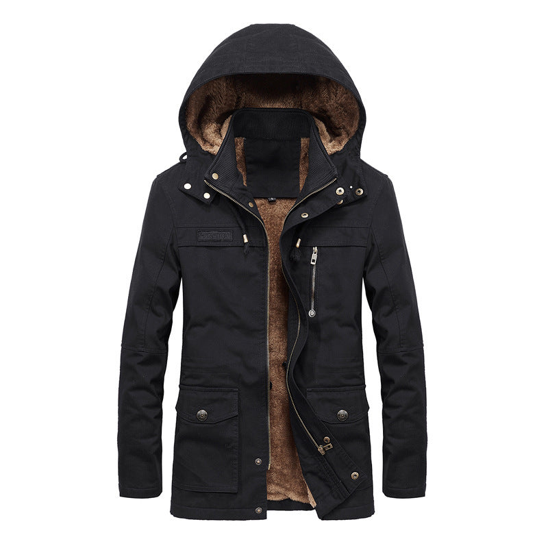 Herrenjacke – Relaxed Fit – Sherpa-Futter – Kapuze mit Druckknopfkragen – Mehrere Taschen