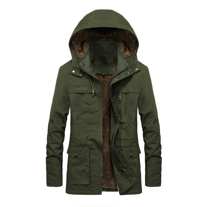 Herrenjacke – Relaxed Fit – Sherpa-Futter – Kapuze mit Druckknopfkragen – Mehrere Taschen
