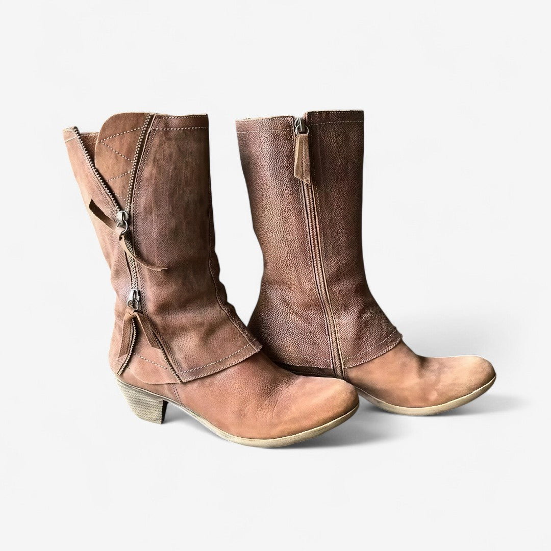 Amara | Women's Leather Mid-Calf Zip Boots
