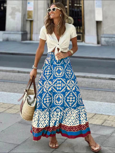 Fustă maxi damă cu model | Margine cu bordură