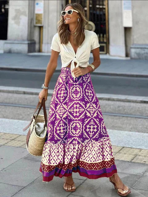 Fustă maxi damă cu model | Margine cu bordură
