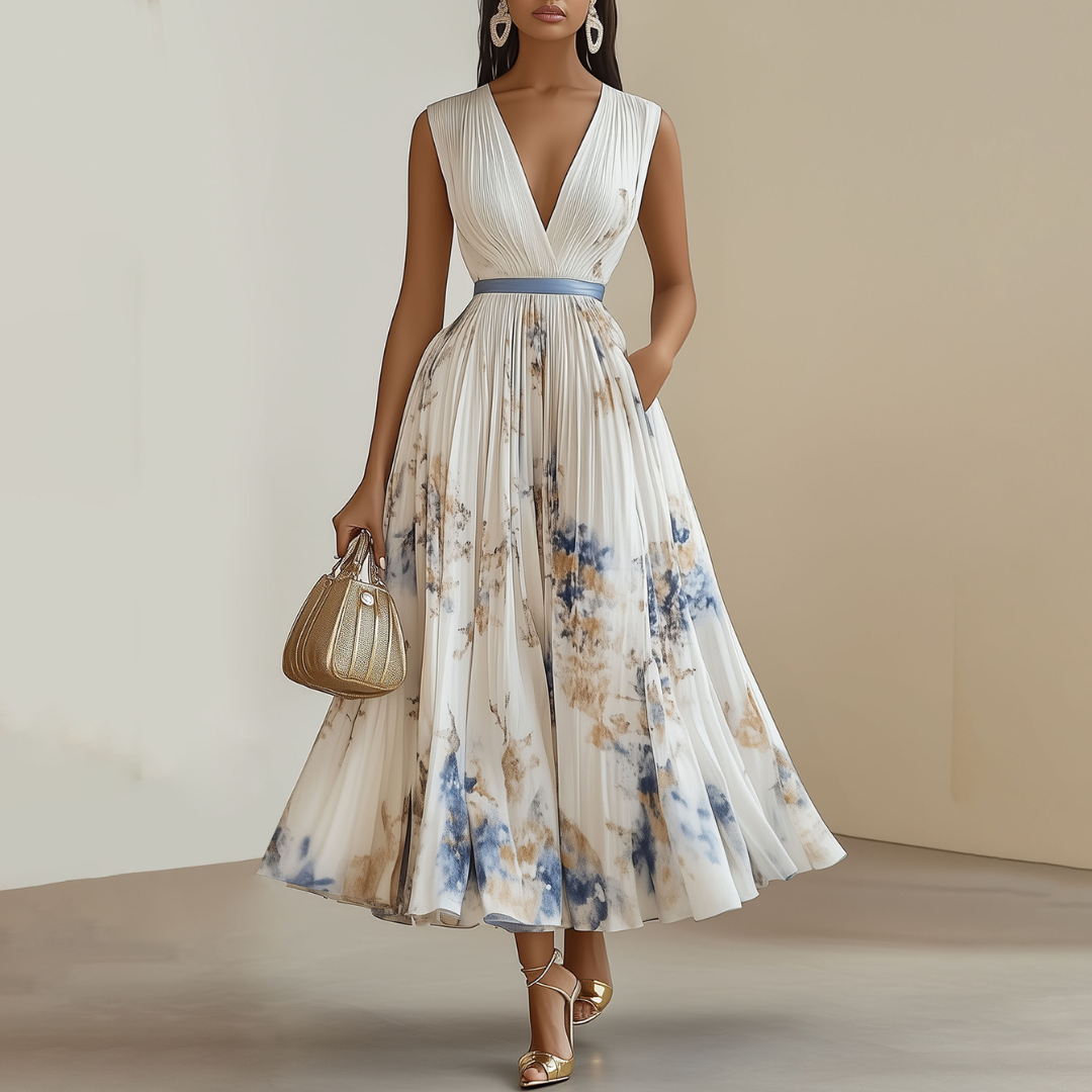 Jessie | Elegantes, blumengemustertes Zeremonienkleid in Blau und Weiß 0
