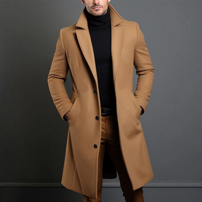 Julian | Klassischer langer Mantel mit Revers für Herren
