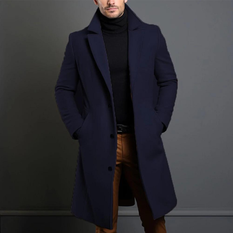 Julian | Klassischer langer Mantel mit Revers für Herren