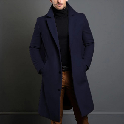 Julian | Klassischer langer Mantel mit Revers für Herren