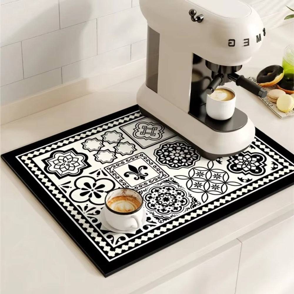 Kaffeematte im Retro-Fliesendesign, saugfähig 1