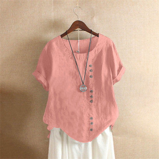 Kelly | Unifarbenes Kurzarm-Bluse mit Rundhalsausschnitt 0