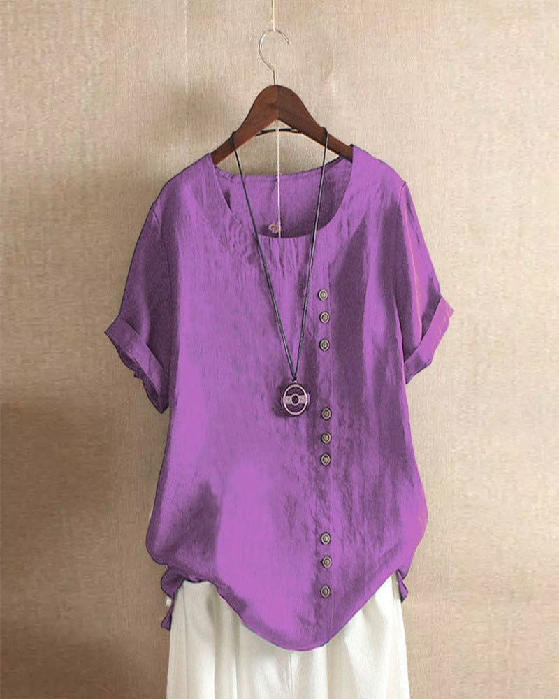 Kelly | Unifarbenes Kurzarm-Bluse mit Rundhalsausschnitt 10