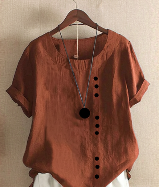 Kelly | Unifarbenes Kurzarm-Bluse mit Rundhalsausschnitt 2