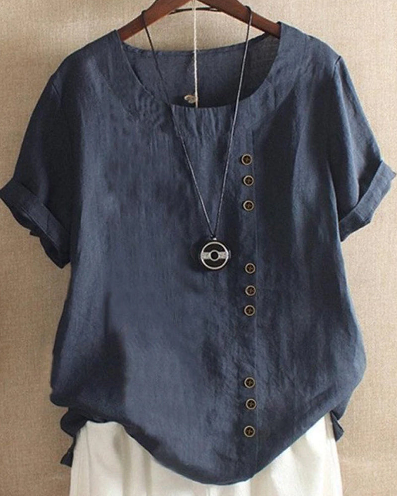 Kelly | Unifarbenes Kurzarm-Bluse mit Rundhalsausschnitt 3