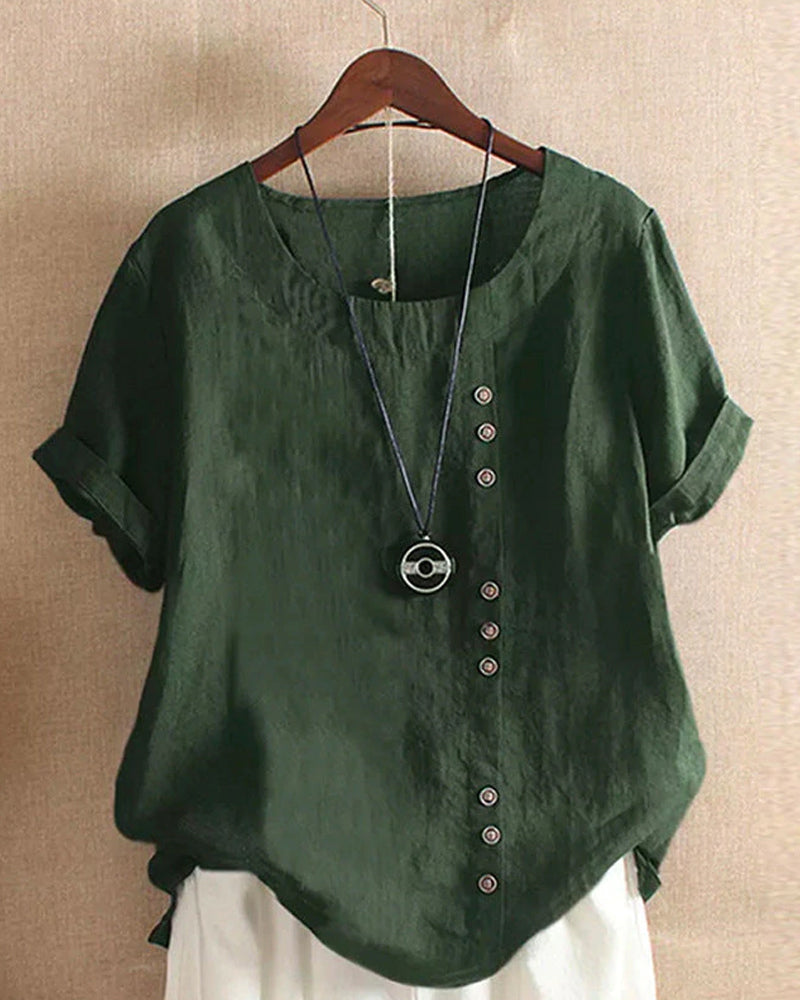 Kelly | Unifarbenes Kurzarm-Bluse mit Rundhalsausschnitt 4