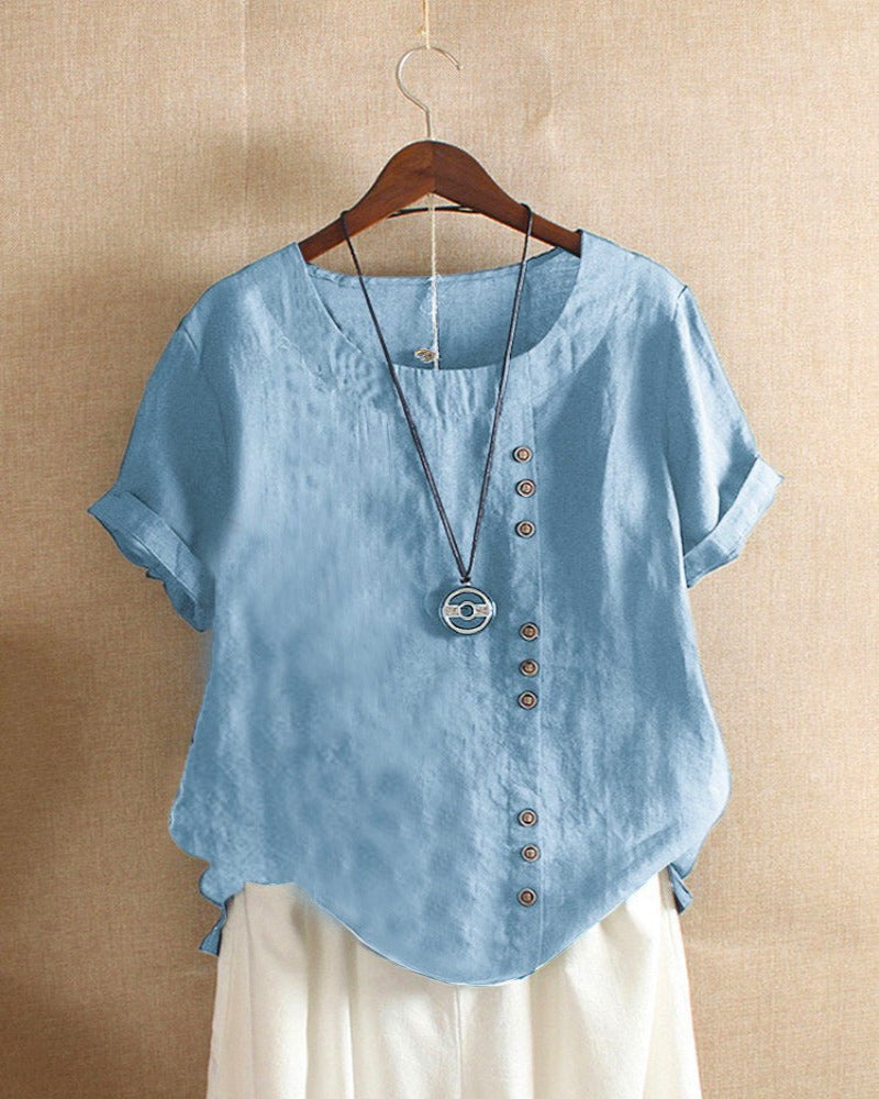 Kelly | Unifarbenes Kurzarm-Bluse mit Rundhalsausschnitt 7