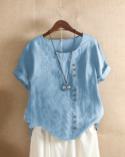 Kelly | Unifarbenes Kurzarm-Bluse mit Rundhalsausschnitt 7