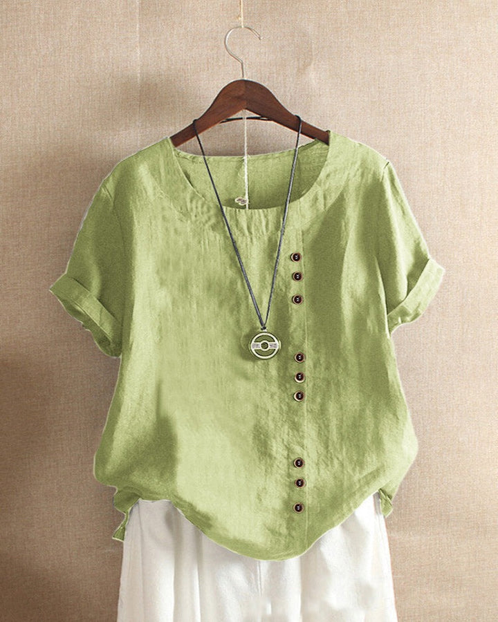 Kelly | Unifarbenes Kurzarm-Bluse mit Rundhalsausschnitt 8