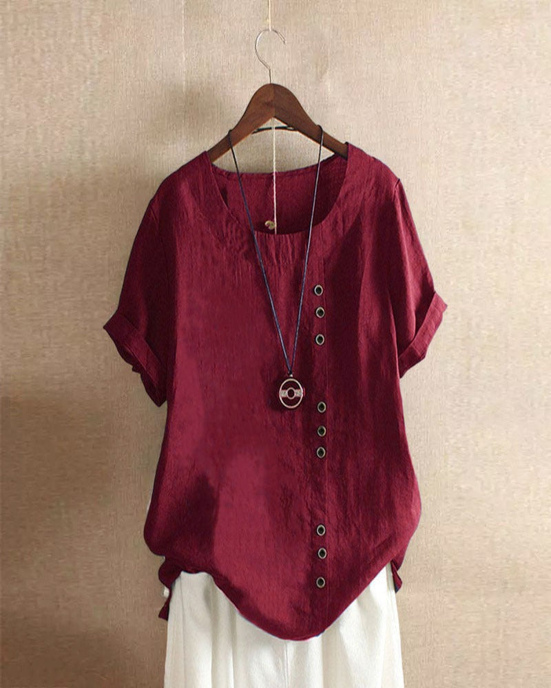 Kelly | Unifarbenes Kurzarm-Bluse mit Rundhalsausschnitt 9