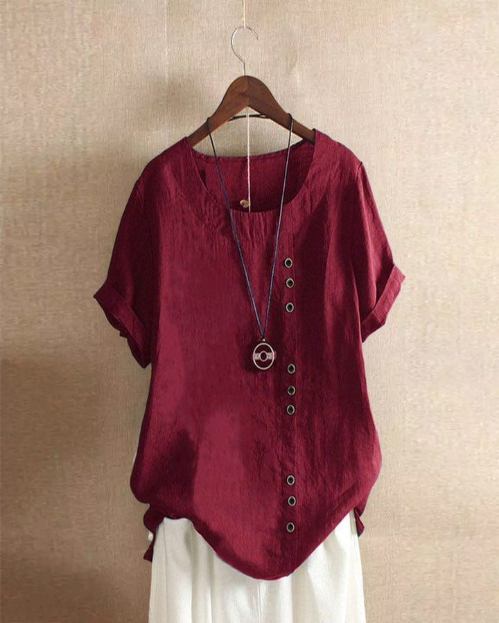 Kelly | Unifarbenes Kurzarm-Bluse mit Rundhalsausschnitt 9