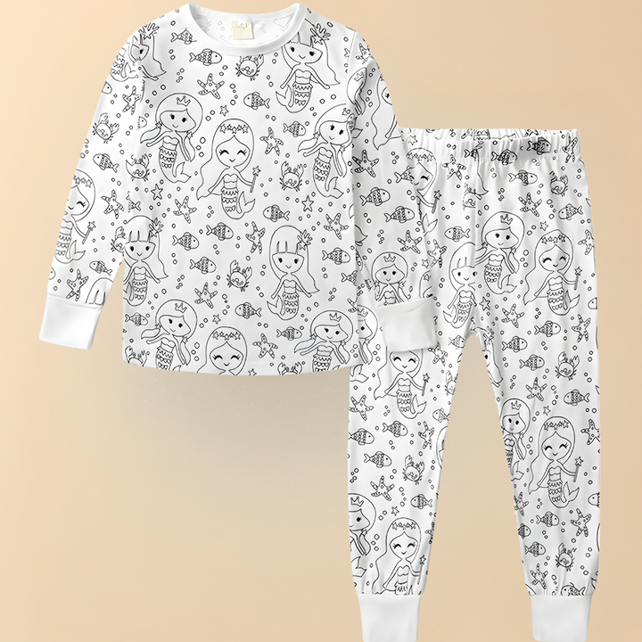 Kinder Baumwolle Schlafanzug Set Malen Weihnachts Motiv Pyjama 13