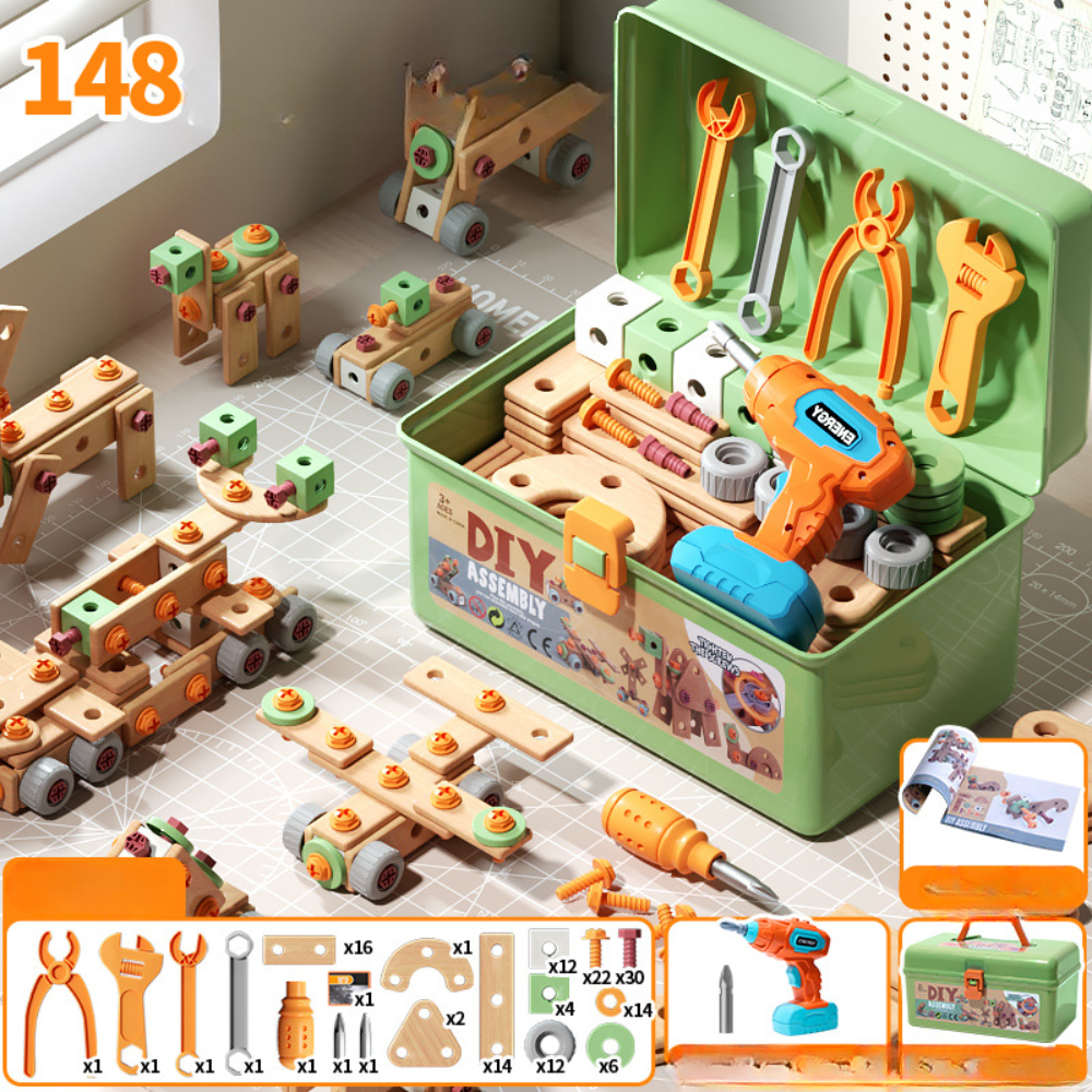 Kinder Werkzeugset Holz Baukasten Spielzeug 6