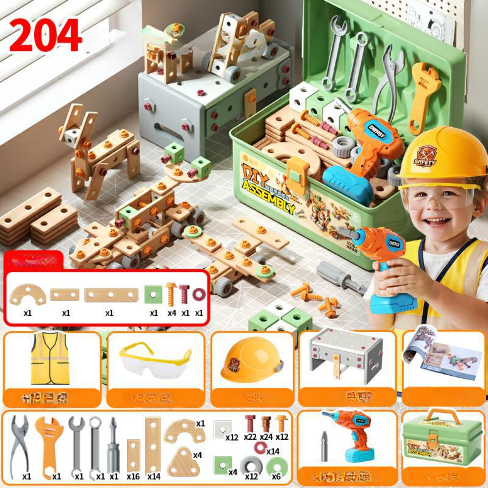 Kinder Werkzeugset Holz Baukasten Spielzeug 9