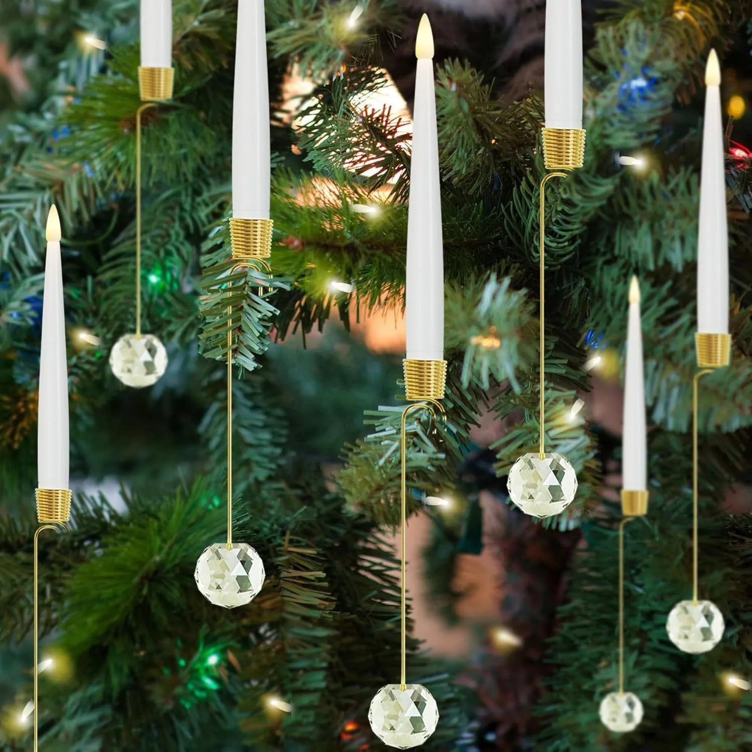 LED-Weihnachtsbaumkerzen-Set – Warmweiße Clip-On-Kerzenlichter mit hängenden Kristallornamenten