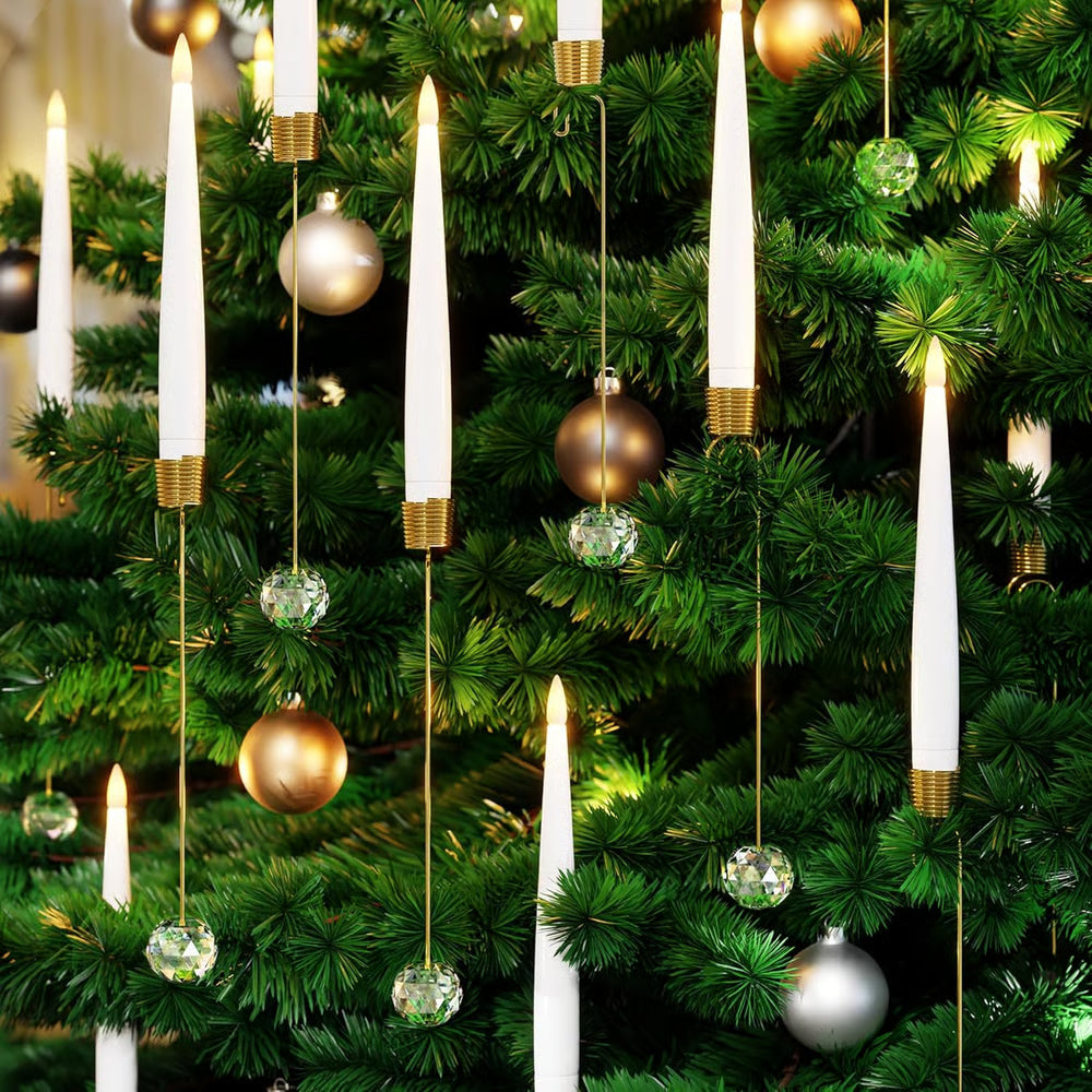 LED-Weihnachtsbaumkerzen-Set – Warmweiße Clip-On-Kerzenlichter mit hängenden Kristallornamenten