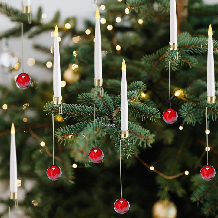 LED-Weihnachtsbaumkerzen-Set – Warmweiße Clip-On-Kerzenlichter mit hängenden Kristallornamenten