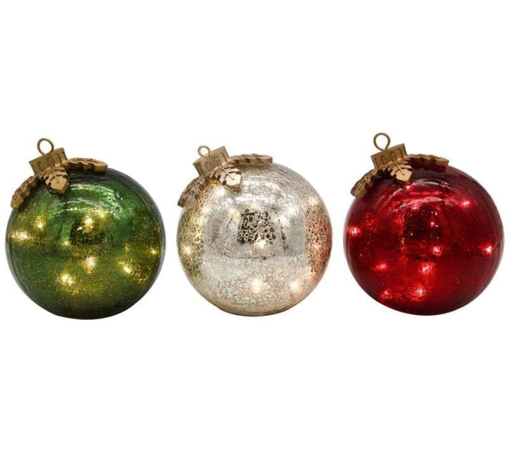 LED-Weihnachtskugeln aus Crackle-Glas – Beleuchtete Baumschmuckstücke für die Weihnachtsdekoration