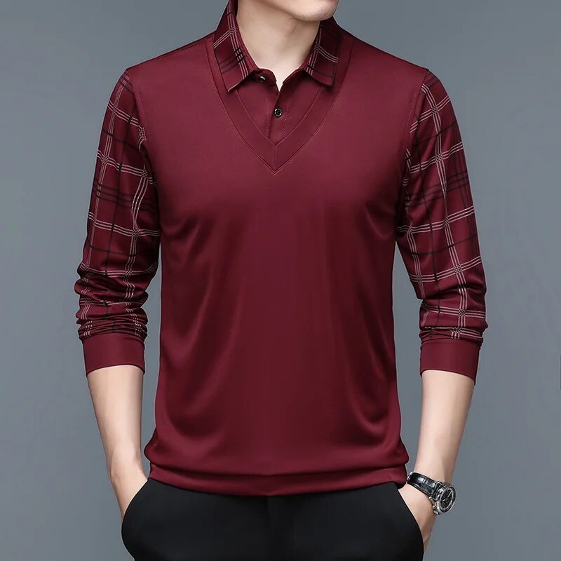 Men's Long Sleeve Shirt with Checkered Sleeves | Casual Style