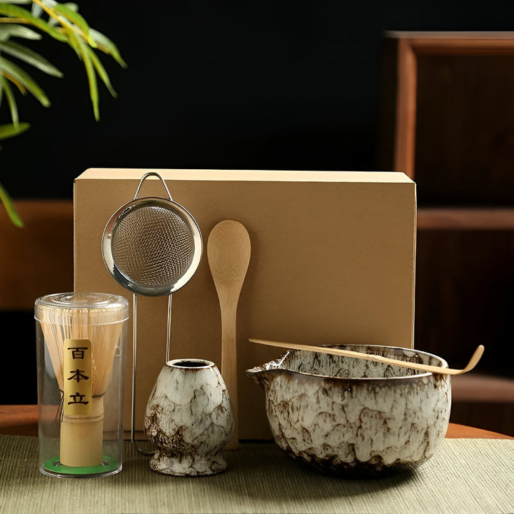 Set Matcha – Service à thé traditionnel en cadeau, 6 pièces pour la cérémonie du thé en matériaux de haute qualité