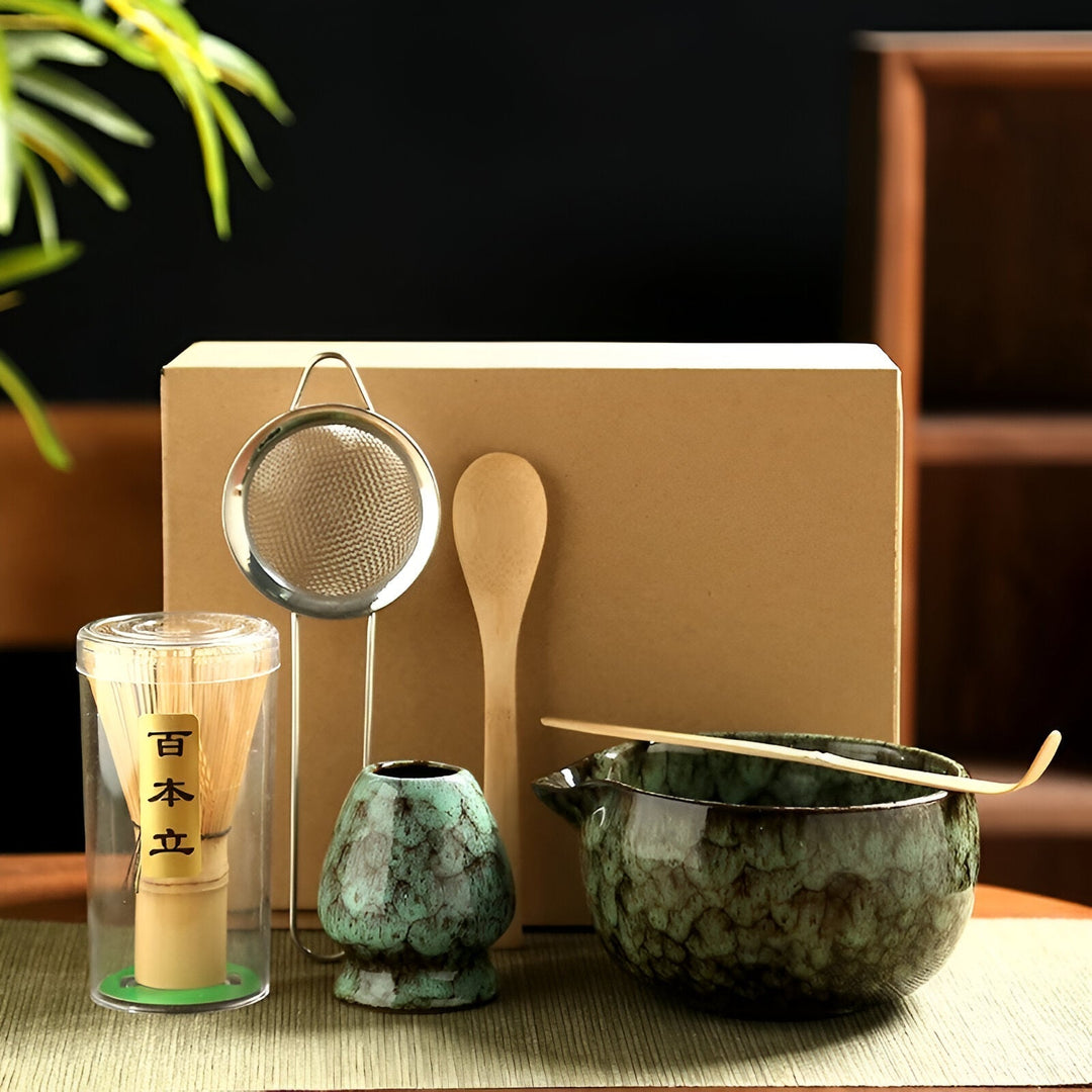 Set Matcha – Service à thé traditionnel en cadeau, 6 pièces pour la cérémonie du thé en matériaux de haute qualité