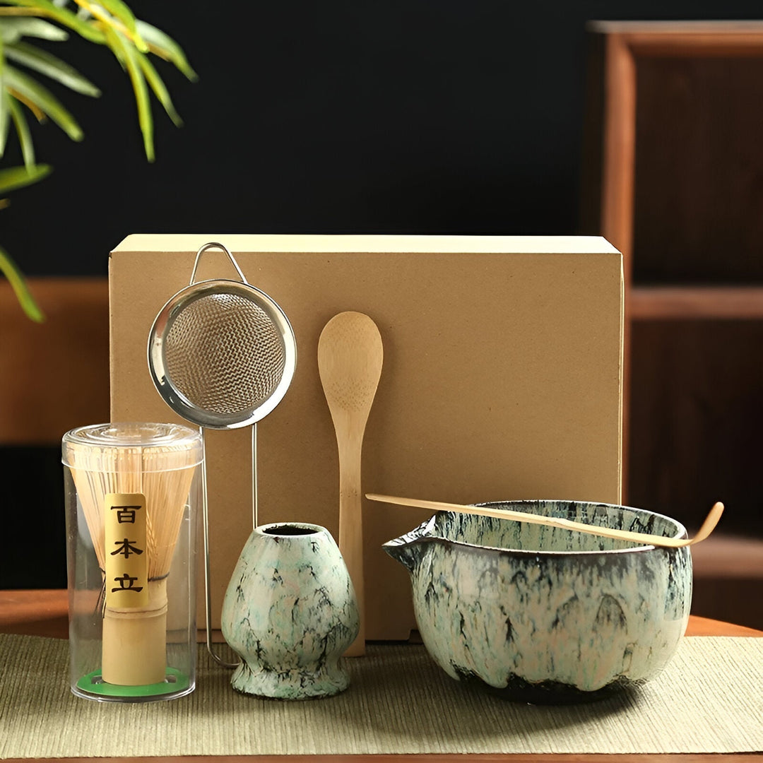 Set Matcha – Service à thé traditionnel en cadeau, 6 pièces pour la cérémonie du thé en matériaux de haute qualité