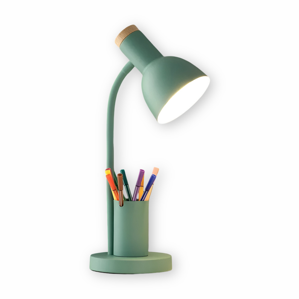 Moderne Nordische LED Tischlampe mit Stilvollem Stifthalter - Augenschonende Beleuchtung für Büro, Lesen und Wohnkultur 