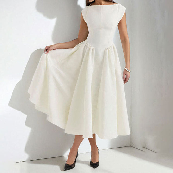 Rochie midi damă cu croială în A | Rochie fără mâneci | Talie accentuată | Stil festiv atemporal