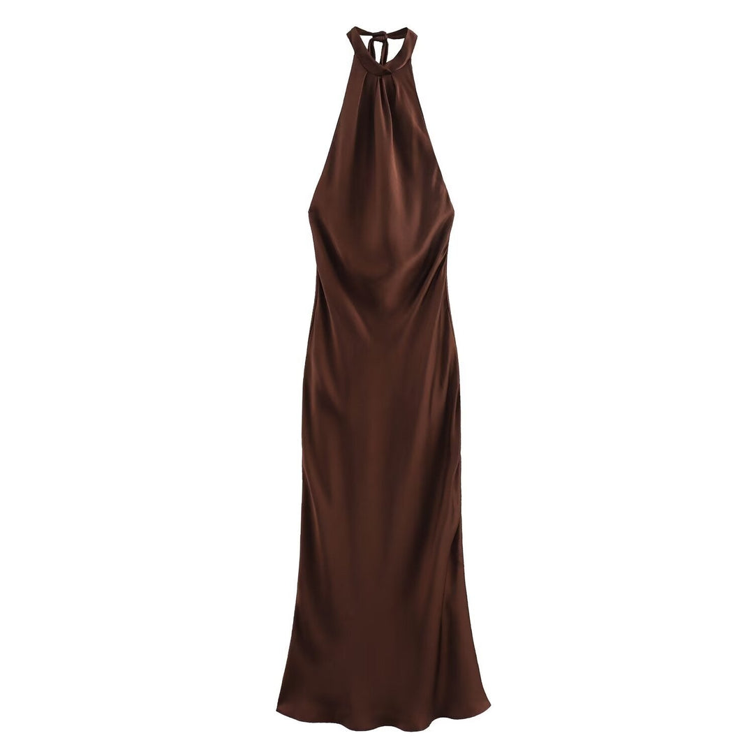 Rochie maxi damă | Croială strâmtă cu bretea la gât | Design deschis la spate | Look elegant pentru ocazii speciale