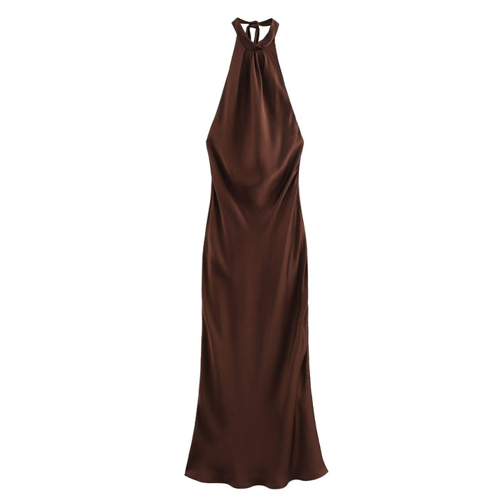 Rochie maxi damă | Croială strâmtă cu bretea la gât | Design deschis la spate | Look elegant pentru ocazii speciale