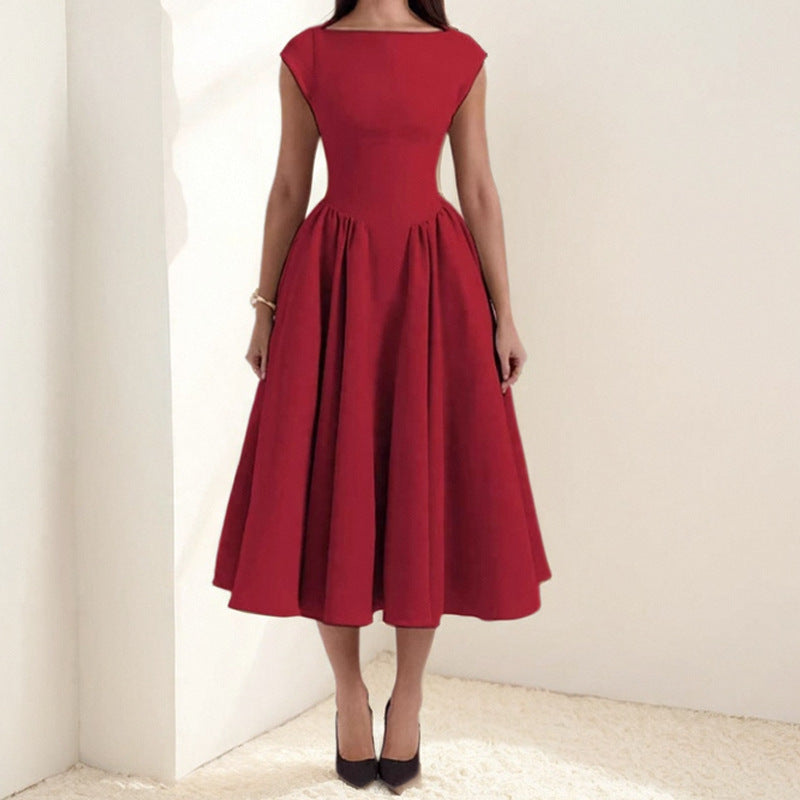 Rochie midi damă cu croială în A | Rochie fără mâneci | Talie accentuată | Stil festiv atemporal