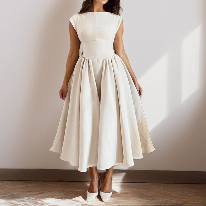 Rochie midi damă cu croială în A | Rochie fără mâneci | Talie accentuată | Stil festiv atemporal