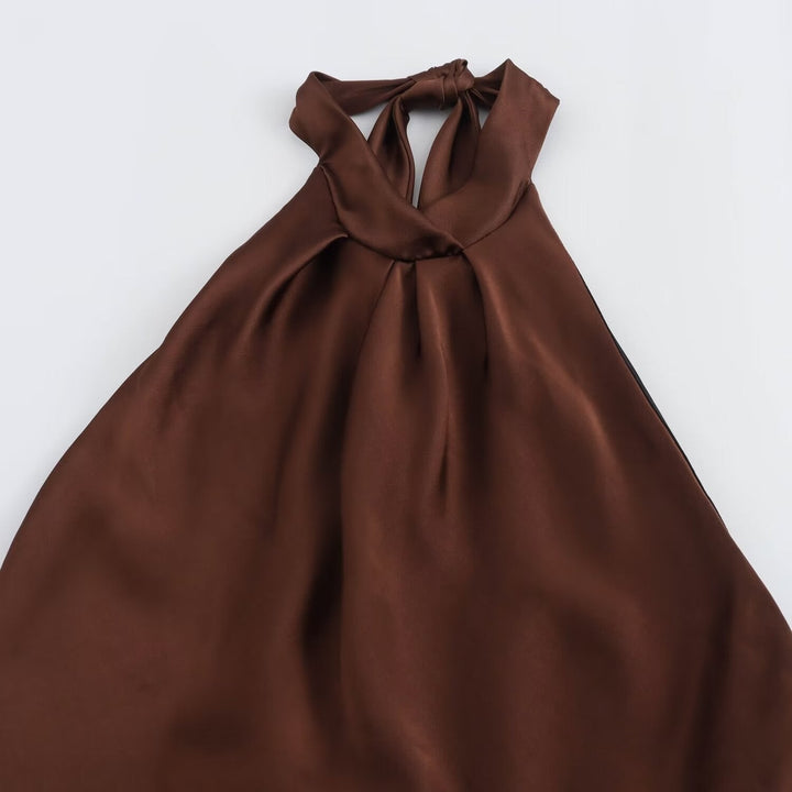 Rochie maxi damă | Croială strâmtă cu bretea la gât | Design deschis la spate | Look elegant pentru ocazii speciale